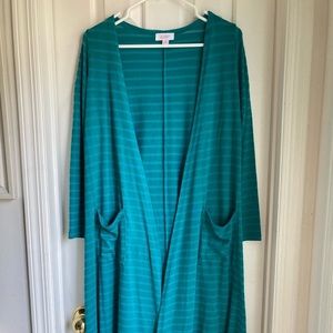 Lularoe Sarah cardigan Teal and Mint striped